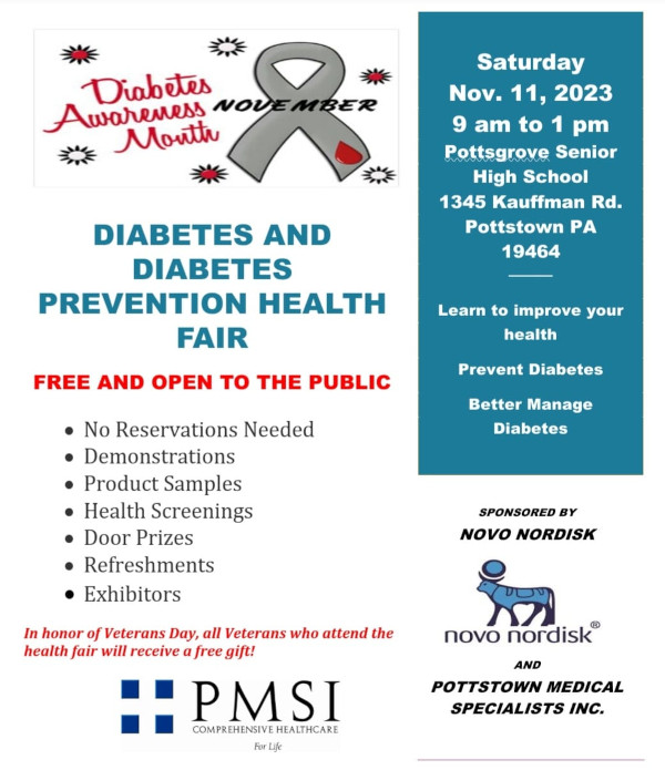 PMSI Diabetes Health Fair Set for Nov. 11 in Pottstown